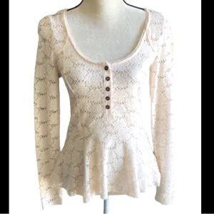 Free People Stunning light pink color lace top, long sleeve, size small